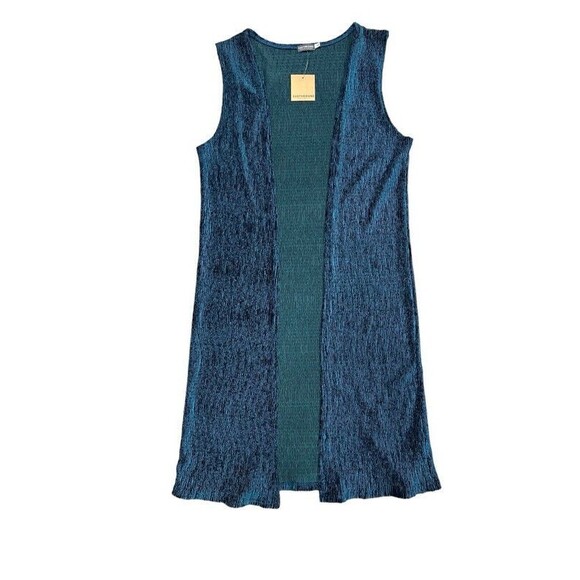 Earthbound Trading Teal Sleeveless Velour Long Open Front Vest Medium NWT - Picture 4 of 8